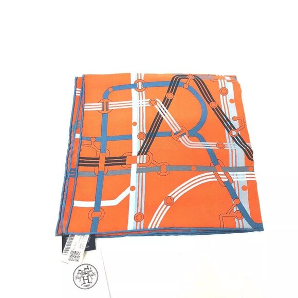 HERMES Pochette 45 Correspondance Carre45 Handkerchiefs Towels Scarf Unused - Picture 2 of 6